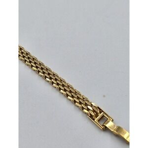 Vintage Gold Tone Triple Strand Flat Link Bracelet Box Clasp 7.25" Length